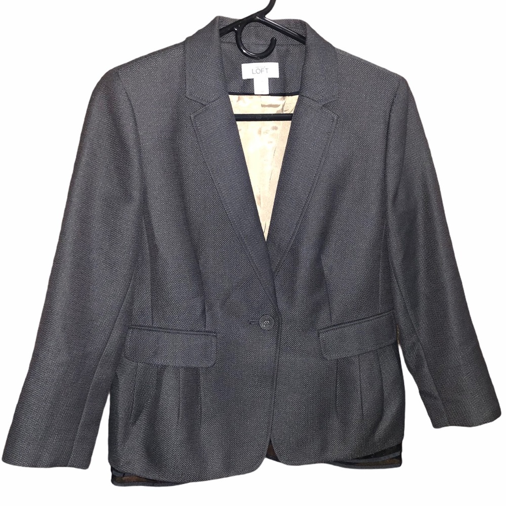 LOFT Gray Blazer with Sheer Black Trim Size 4 Excellent Used Condition
